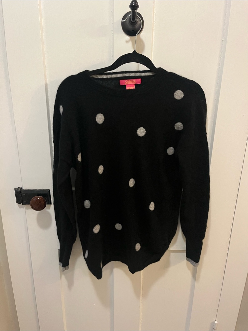 Catherine Malandrino 100% Cashmere Polka Dot Black And White Sweater Large